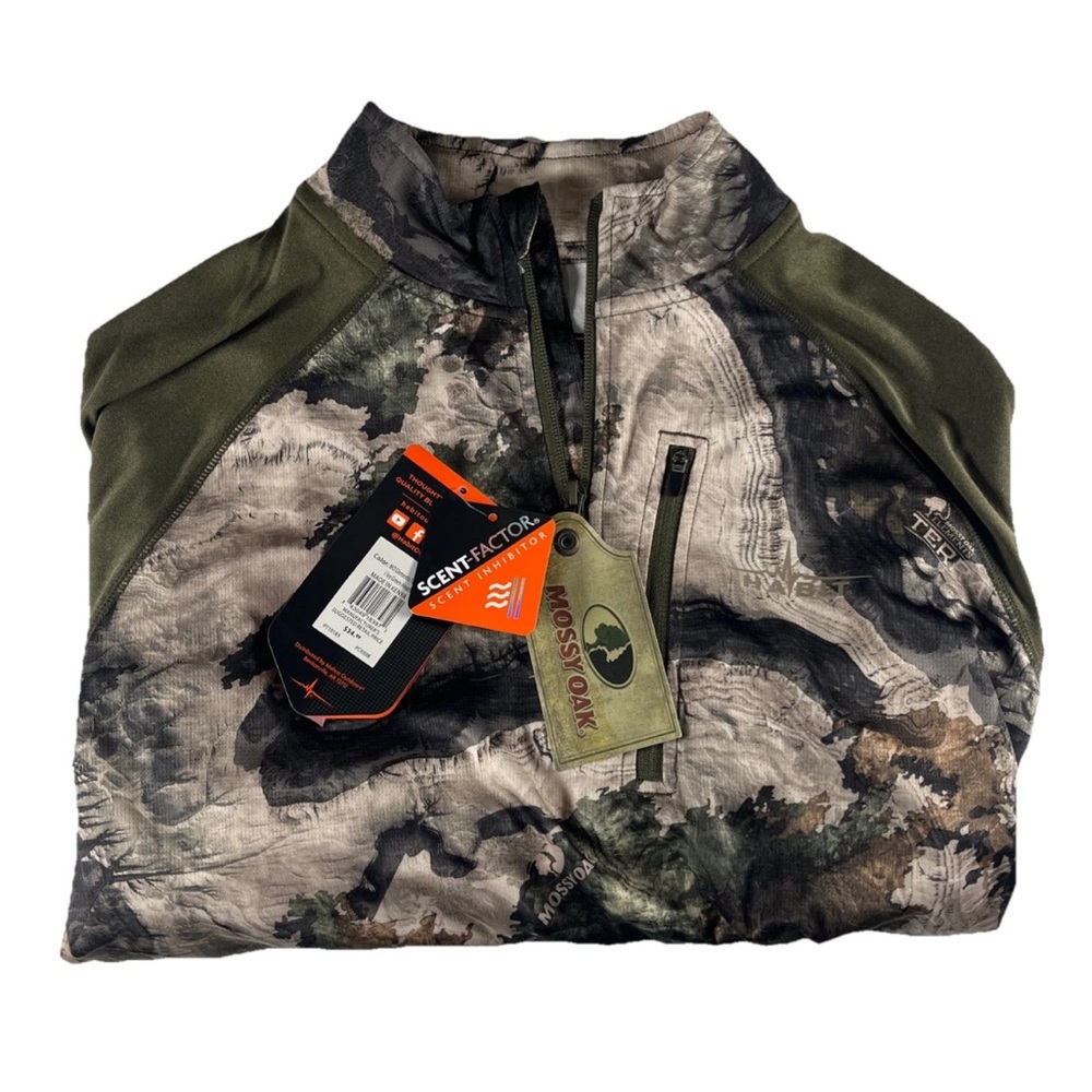 Mossy Oak Long Sleeve 1/4 Zip Scent Inhibitor Mens Pull Over‎ Early Season